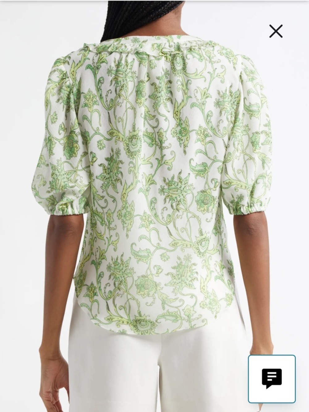 Cinq a Sept Ivy Paisley Seraphina in Ivory and Green Ruffled Blouse - Picture 3 of 12